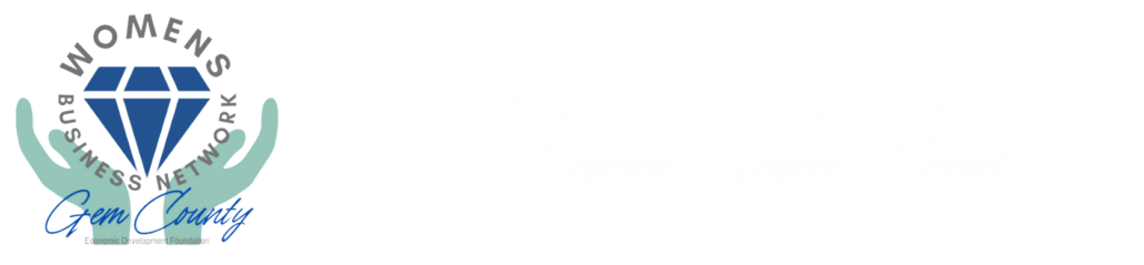 Women’s Business Network words surrounding a diamond being held by hand in front of women sitting at a table networking.